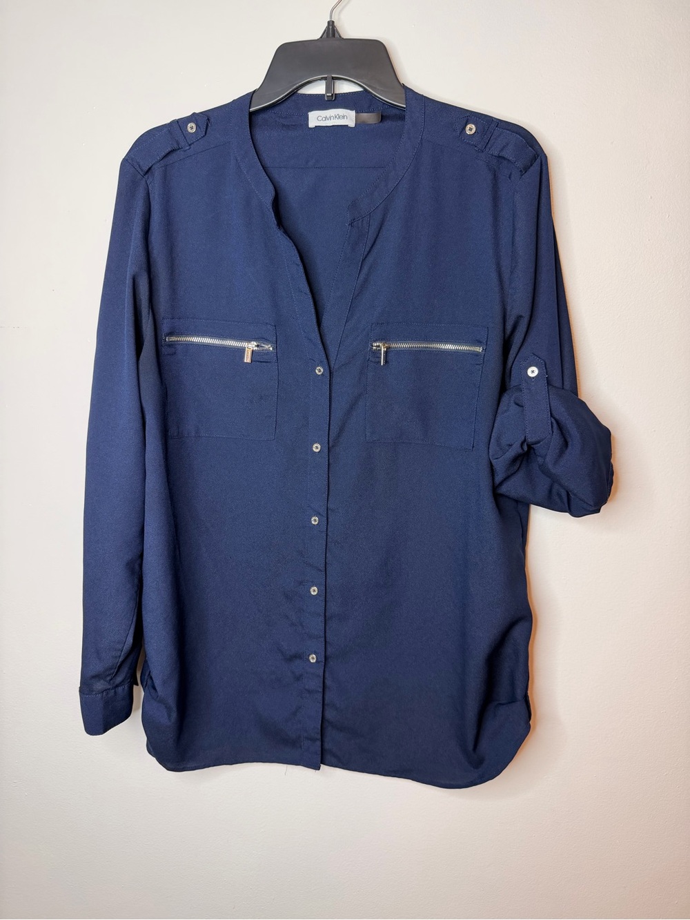 Calvin Klein Navy Zip-Pocket Utility Shirt Jacket